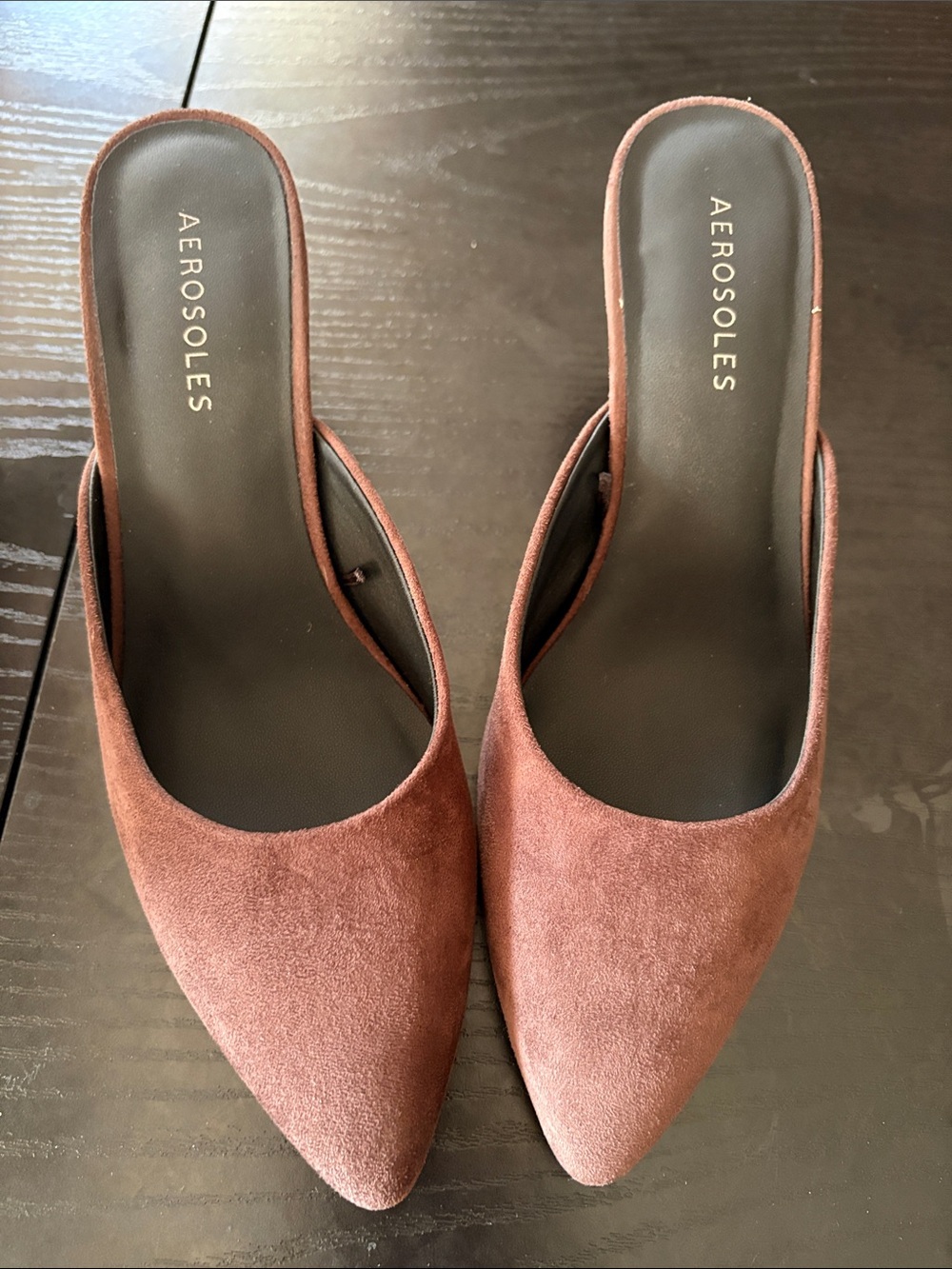 AEROSOLES Pointed Slip-On Mule in Espresso Brown Suede